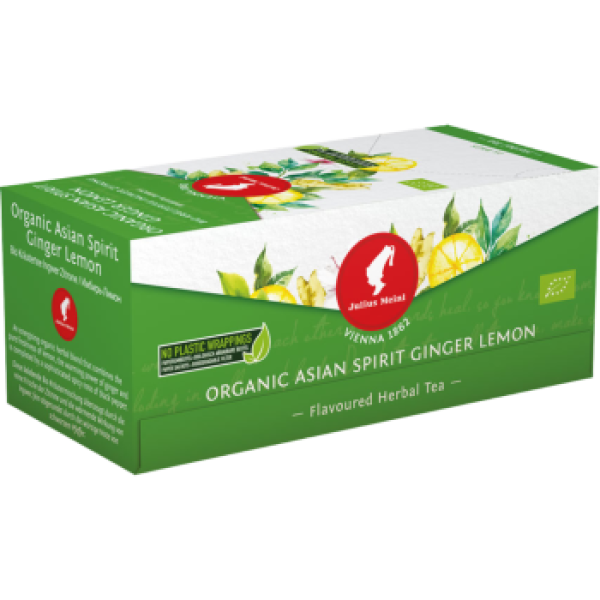 Julius Meinl Bio Tee Ingwer Zitrone Asian Spirit, Kräutertee, 25 Teebeutel im Kuvert,